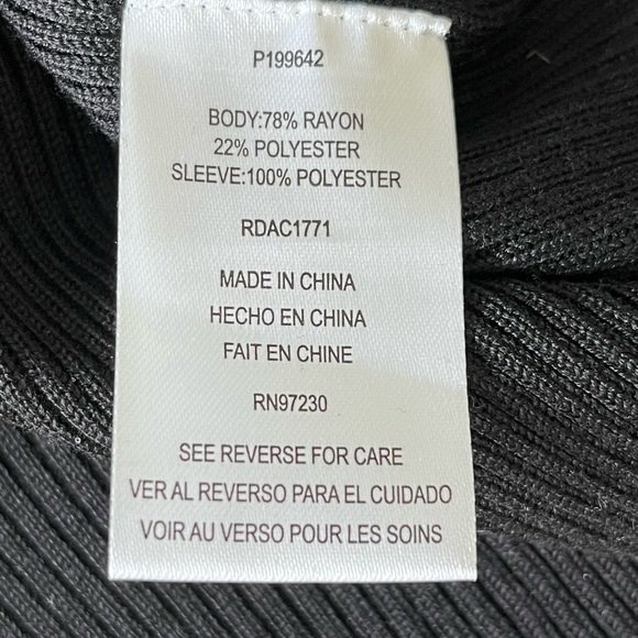 Almost Famous Black Stretch Knit Bodycon Dress Mock Neck Sheer Bishop Sleeves L - Picture 12 of 16